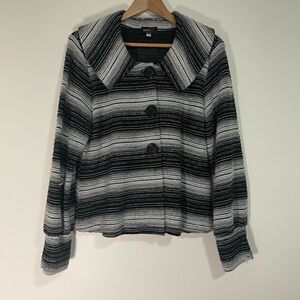 Andria Lieu Collection Womens Sweater Jacket Size L Black White Striped Buttons
